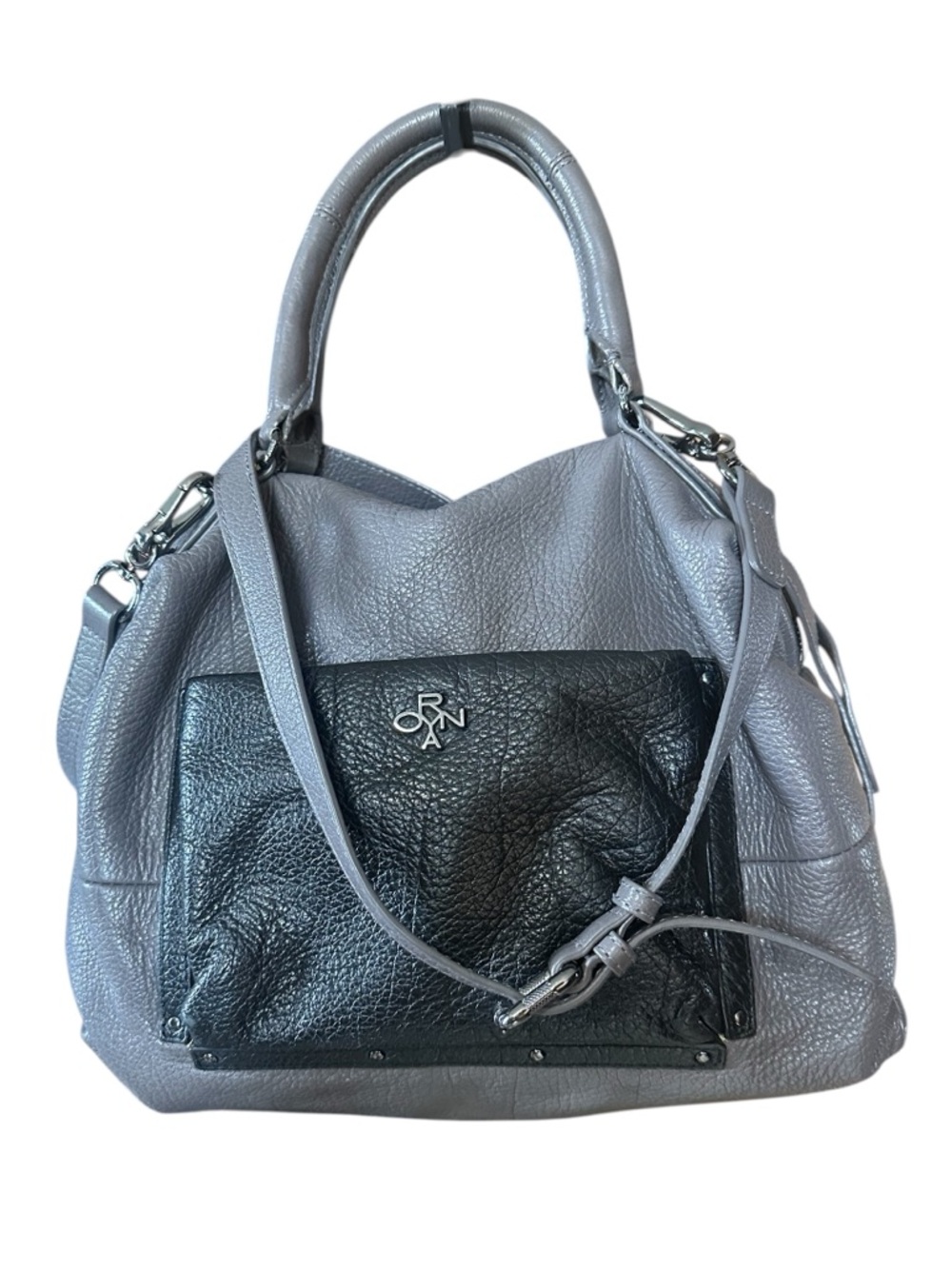 OrYany Leather Hobo Bag Dual Handles Crossbody Shoulder Strap Gray & Black - Picture 2 of 11
